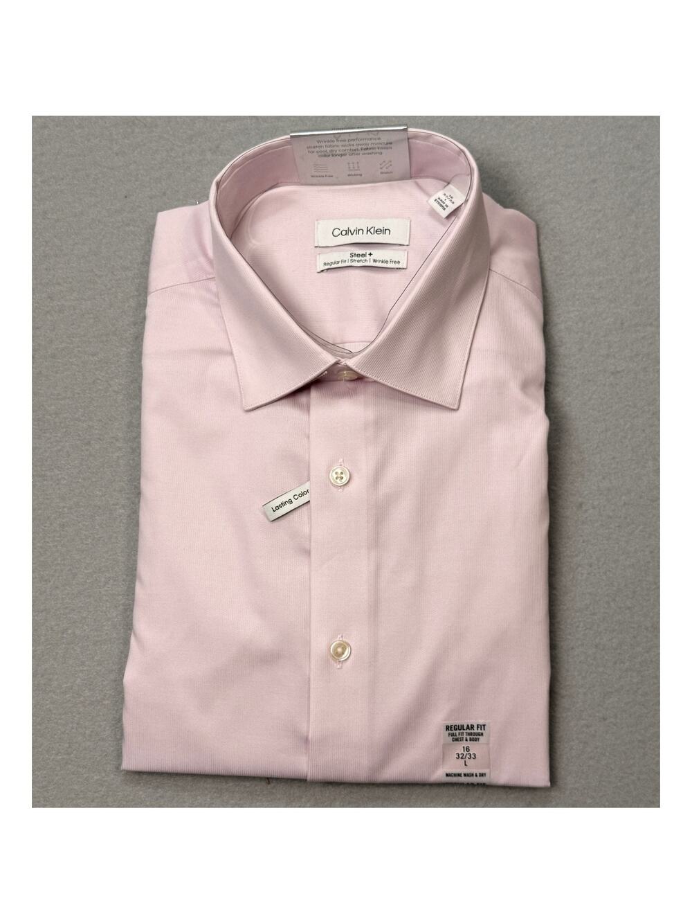 Calvin Klein Men's Steel reg fit Pincord Dress Shirt Pink-Lavender 16 32-33 $85